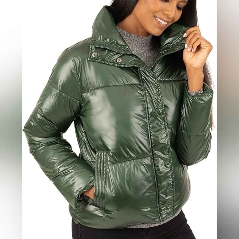 RACHEL Rachel Roy Women's Green Faux Down Puffer Jacket Size M NWT
